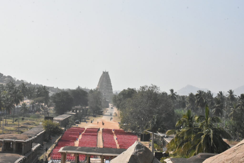 Virupaksha as seen from  staitrs near Bull temple 